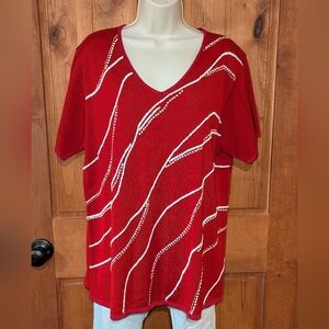 Beaded Red‎ V-Neck Sweater